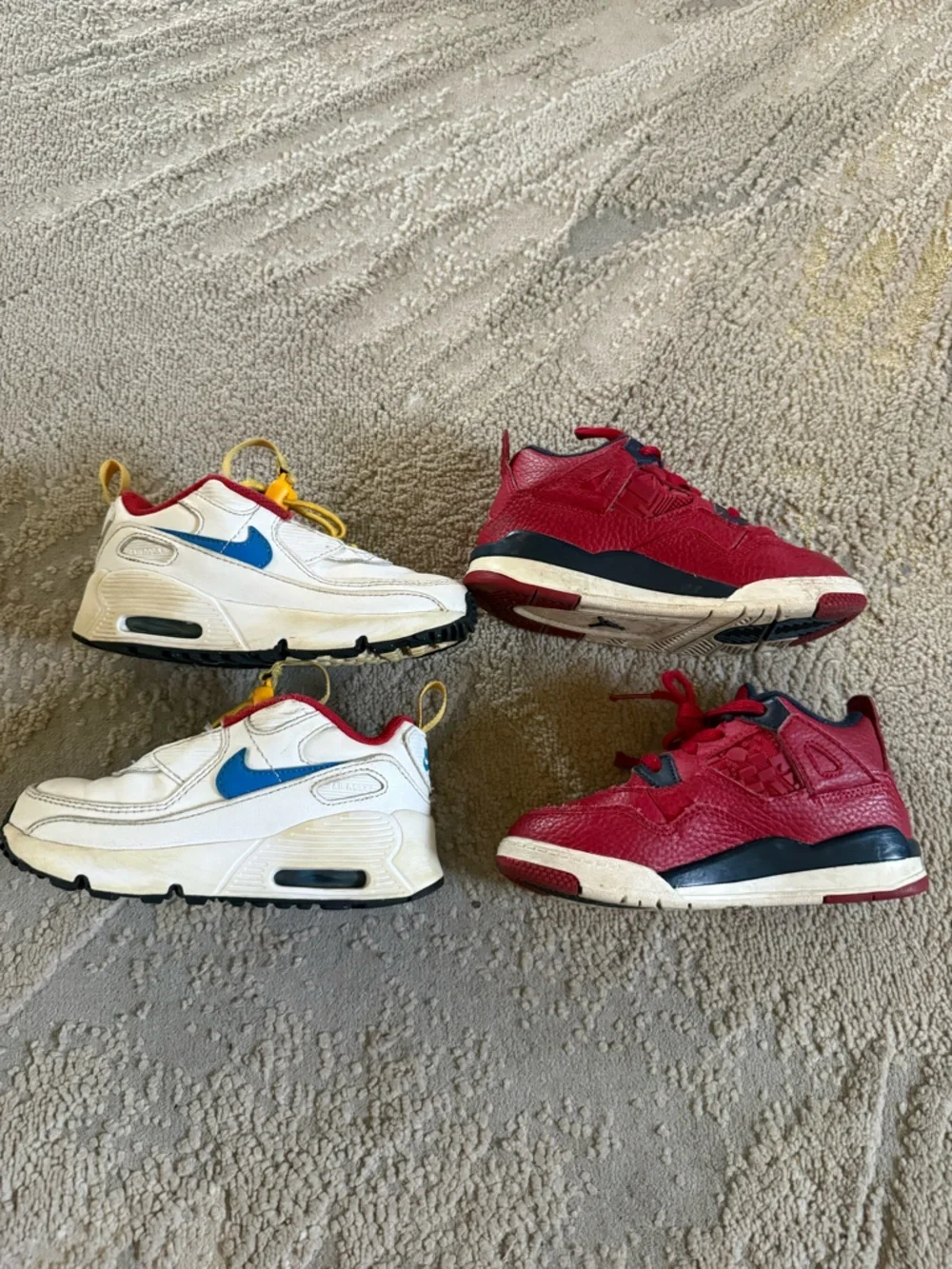 Air Jordan sneaker bundle 4 Retro, Fiba 1 Mid and Nike Air Max 90 shoes size 10
